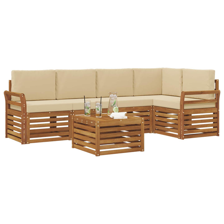 Sektionalsofa sæt 6 pcs Naturlig og Beige Massivt Akacietræ