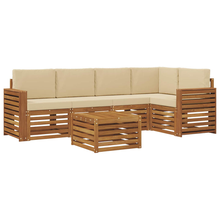 Sektionalsofa sæt 6 pcs Naturlig og Beige Massivt Akacietræ