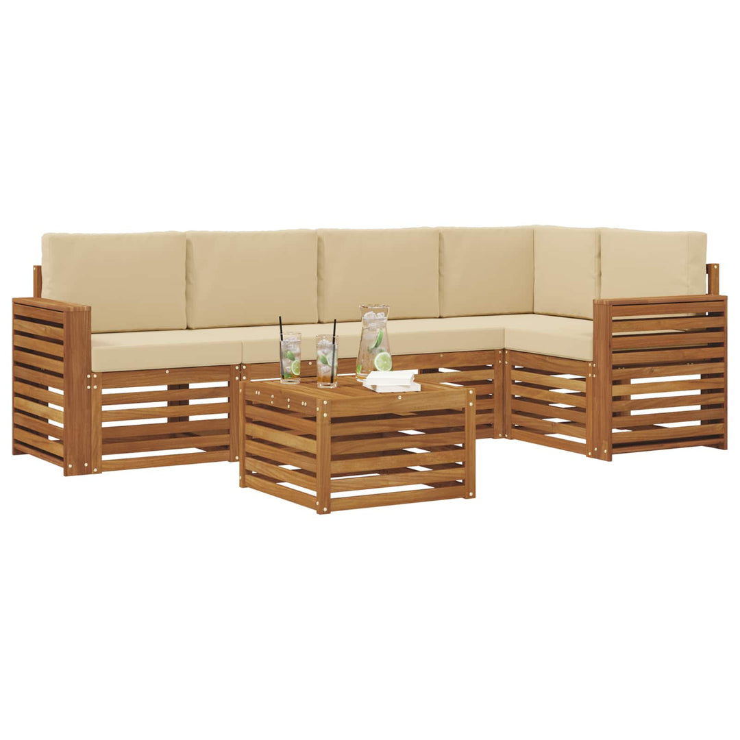 Sektionalsofa sæt 6 pcs Naturlig og Beige Massivt Akacietræ