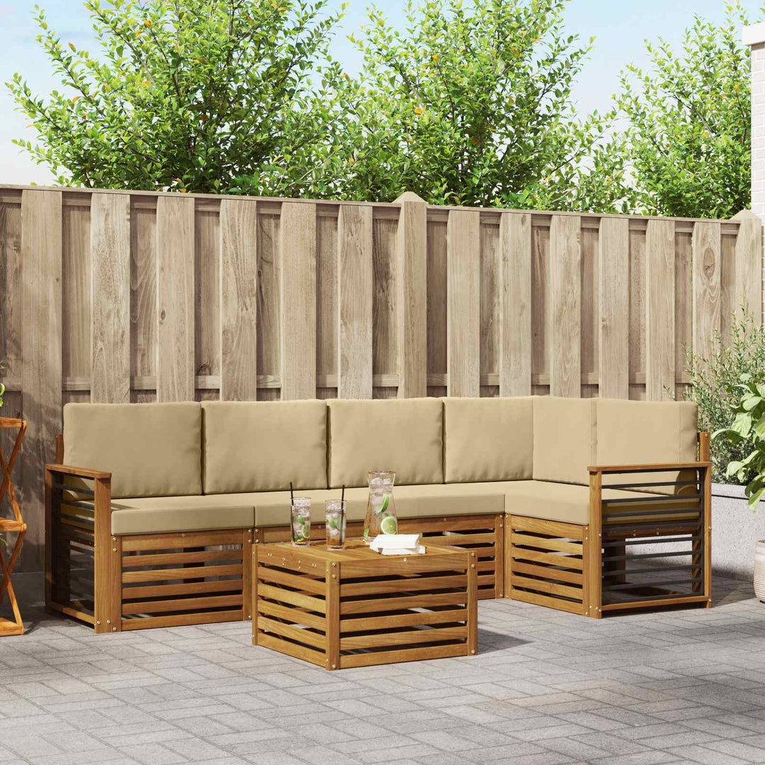 Sektionalsofa sæt 6 pcs Naturlig og Beige Massivt Akacietræ