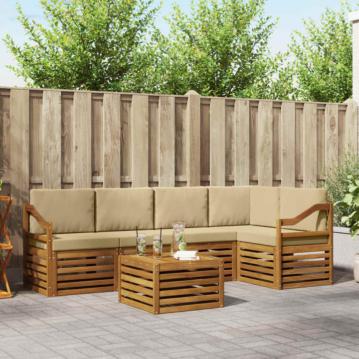 Sektionalsofa sæt 6 pcs Naturlig og Beige Massivt Akacietræ