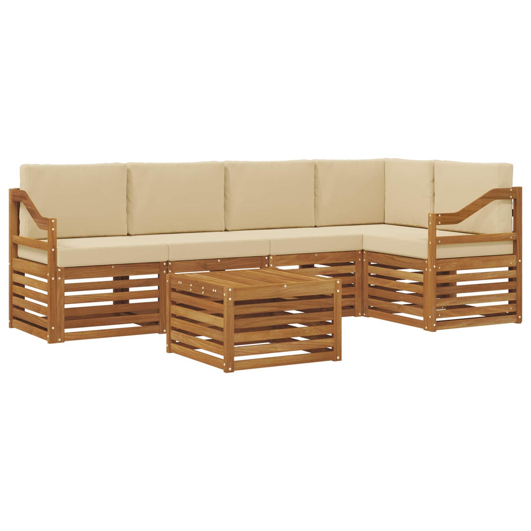 Sektionalsofa sæt 6 pcs Naturlig og Beige Massivt Akacietræ