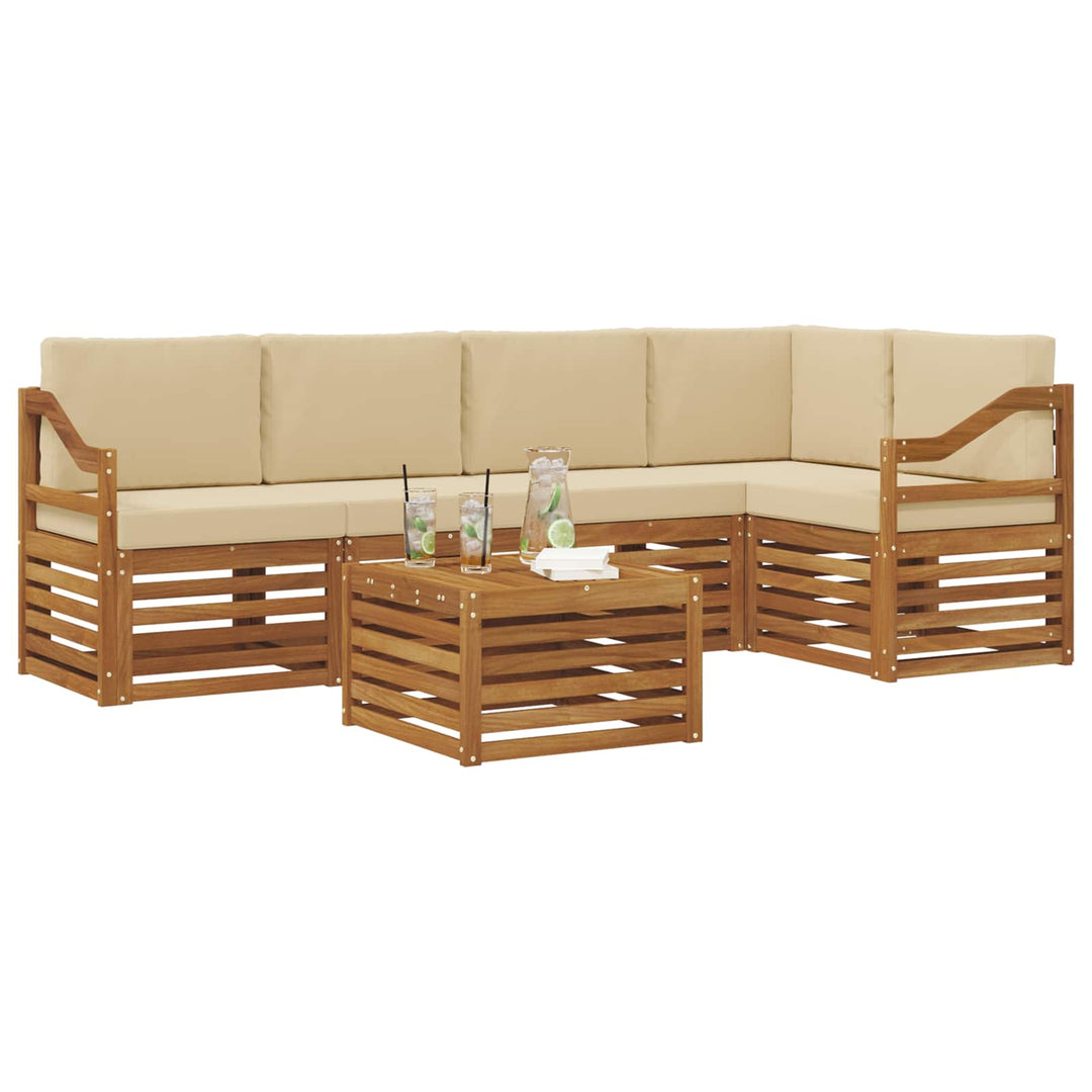 Sektionalsofa sæt 6 pcs Naturlig og Beige Massivt Akacietræ