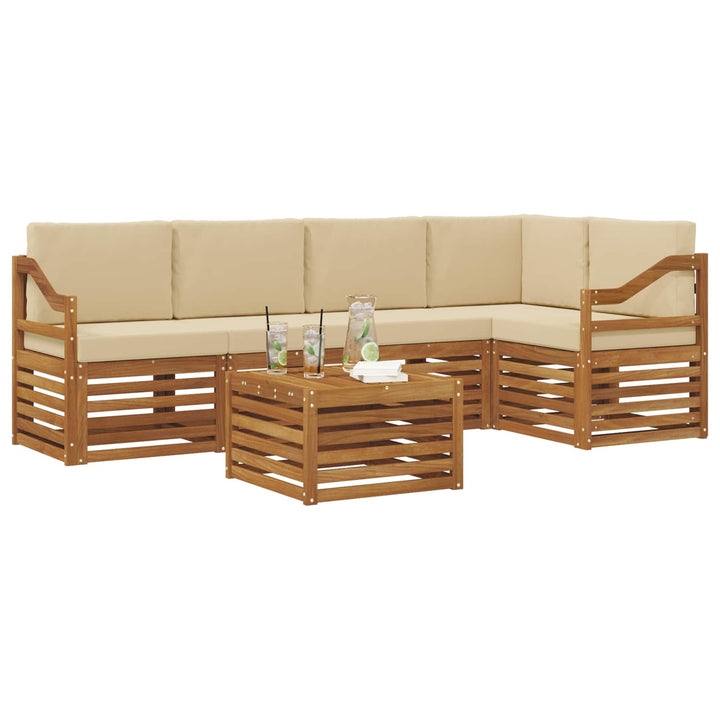 Sektionalsofa sæt 6 pcs Naturlig og Beige Massivt Akacietræ