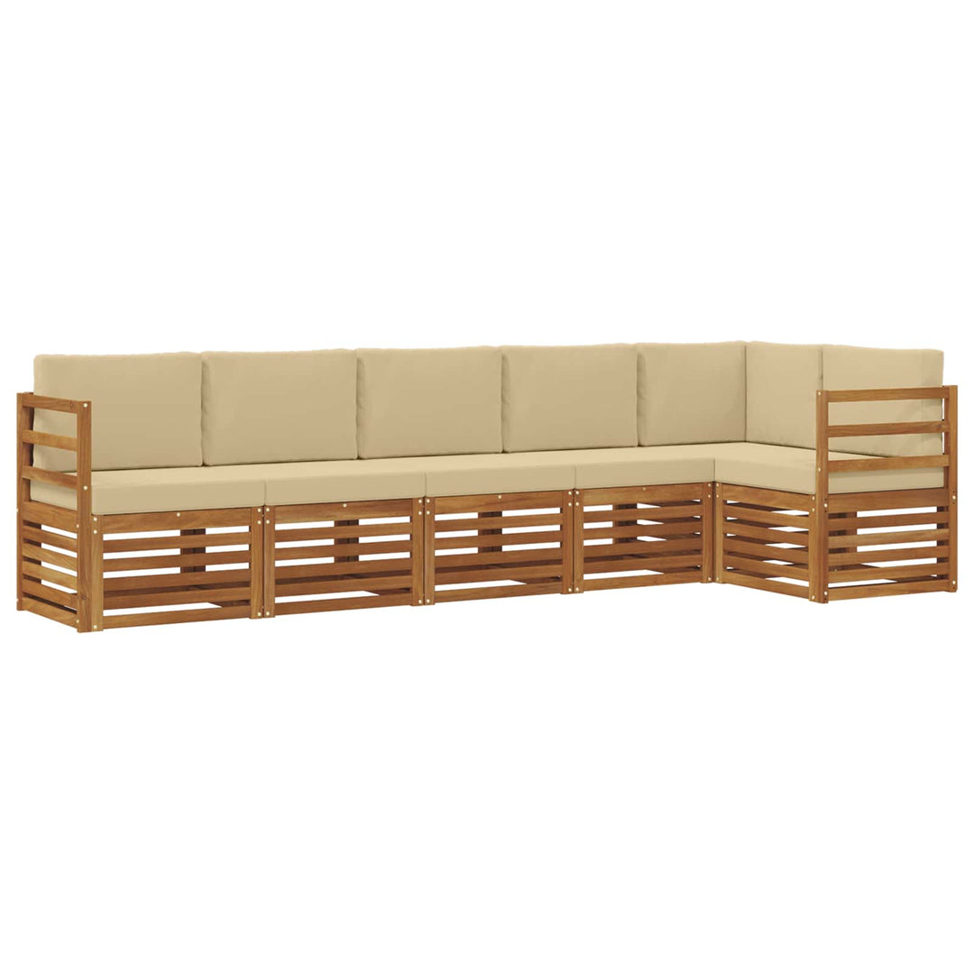 Sektionalsofa sæt 6 pcs Naturlig og Beige Massivt Akacietræ