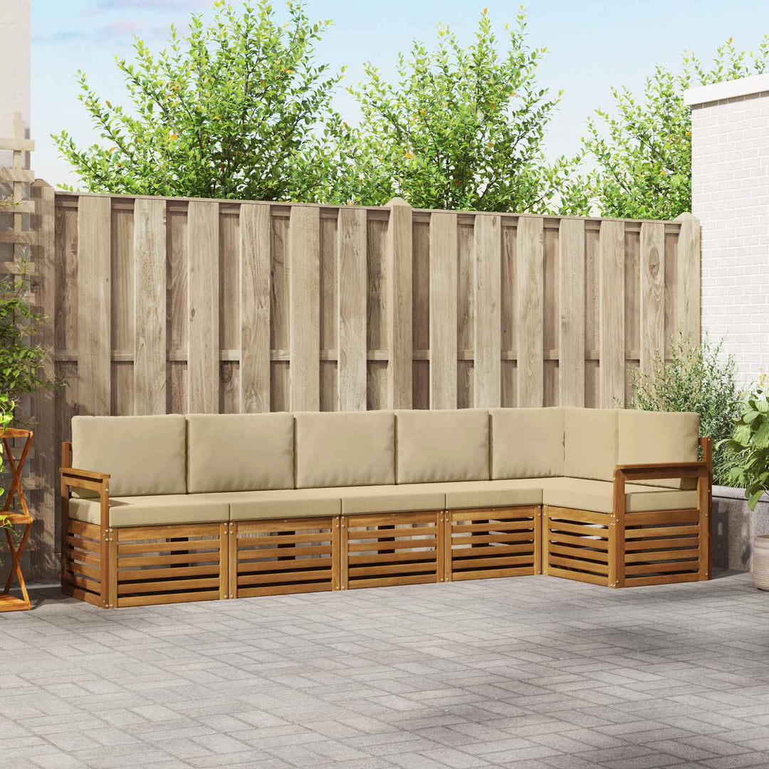 Sektionalsofa sæt 6 pcs Naturlig og Beige Massivt Akacietræ