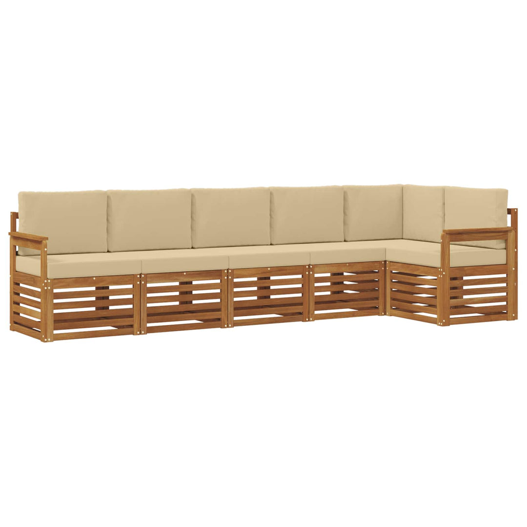 Sektionalsofa sæt 6 pcs Naturlig og Beige Massivt Akacietræ