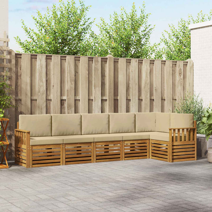 Sektionalsofa sæt 6 pcs Naturlig og Beige Massivt Akacietræ