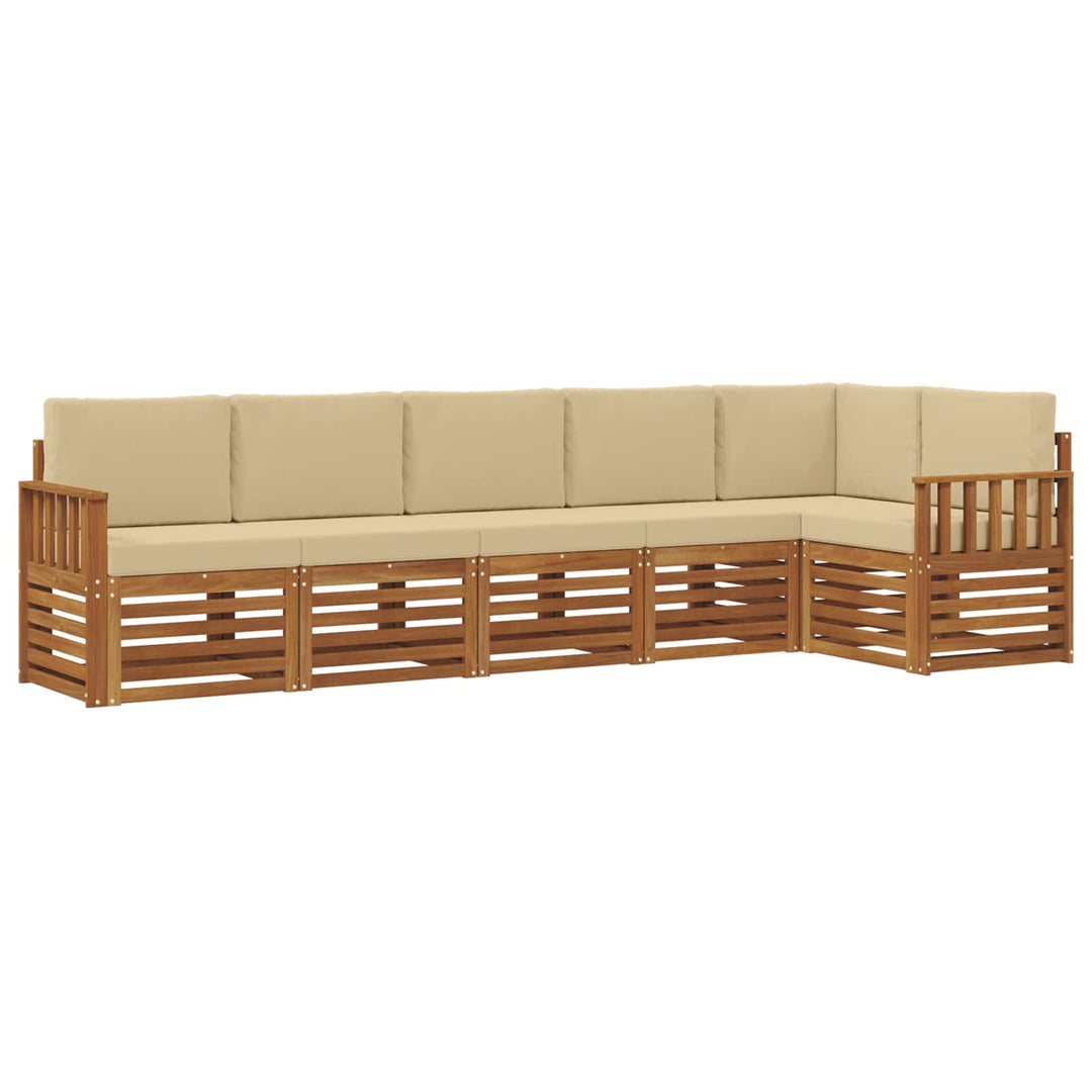 Sektionalsofa sæt 6 pcs Naturlig og Beige Massivt Akacietræ