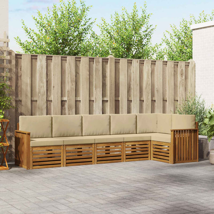 Sektionalsofa sæt 6 pcs Naturlig og Beige Massivt Akacietræ