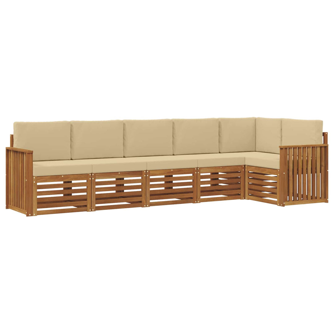Sektionalsofa sæt 6 pcs Naturlig og Beige Massivt Akacietræ