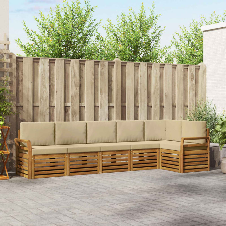 Sektionalsofa sæt 6 pcs Naturlig og Beige Massivt Akacietræ