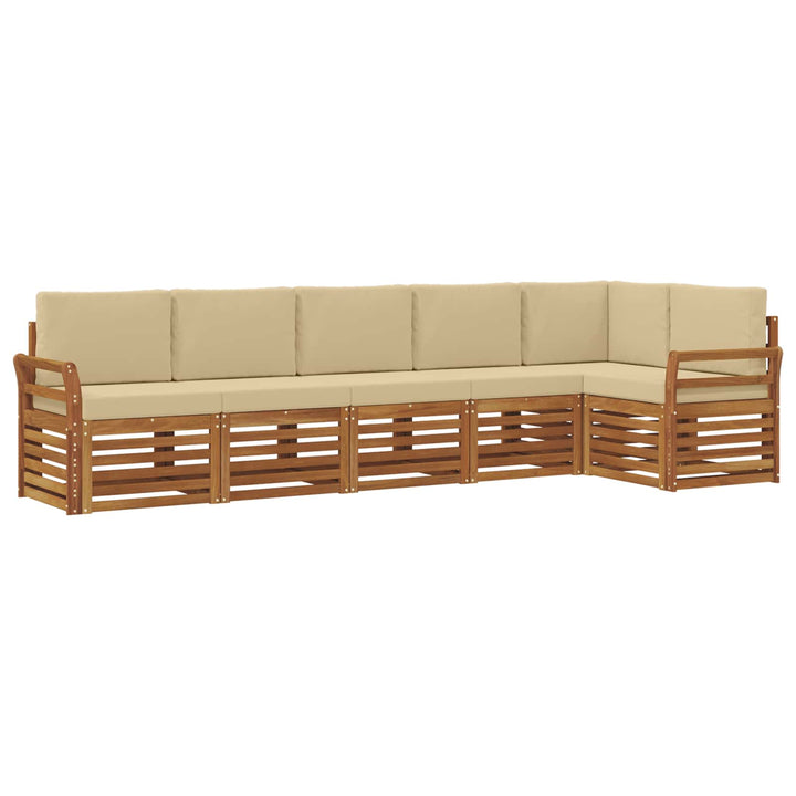 Sektionalsofa sæt 6 pcs Naturlig og Beige Massivt Akacietræ