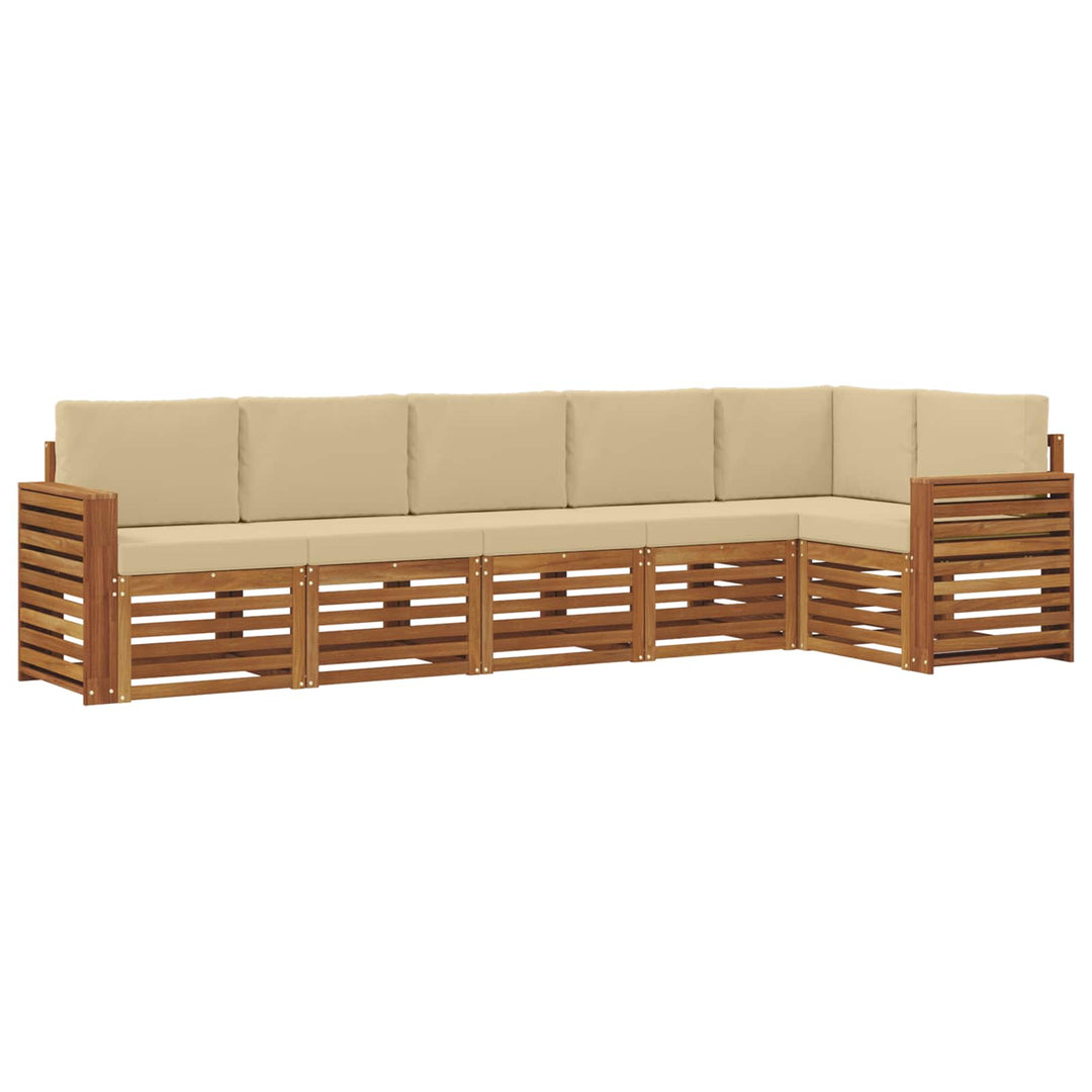 Sektionalsofa sæt 6 pcs Naturlig og Beige Massivt Akacietræ