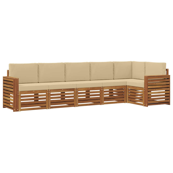 Sektionalsofa sæt 6 pcs Naturlig og Beige Massivt Akacietræ