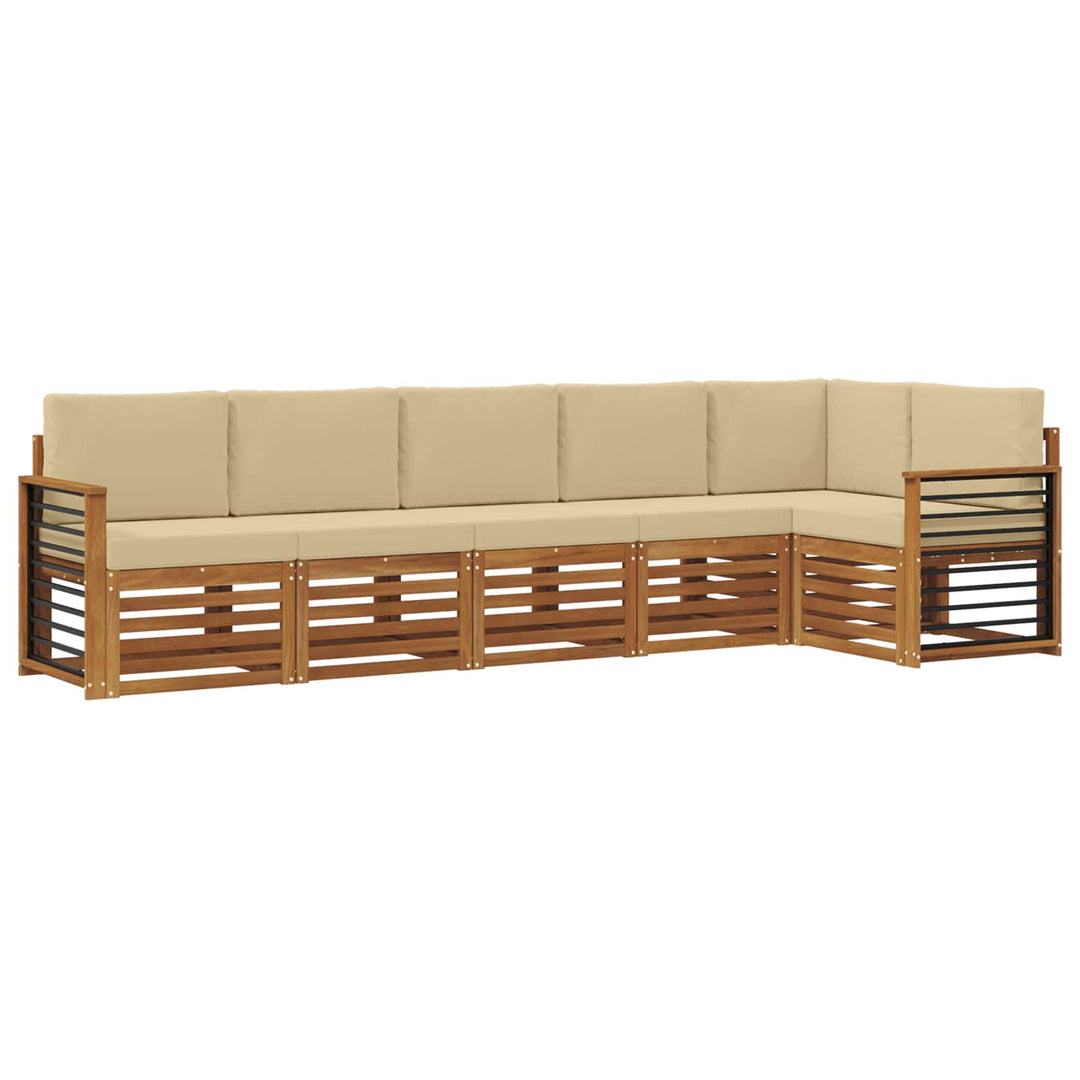 Sektionalsofa sæt 6 pcs Naturlig og Beige Massivt Akacietræ