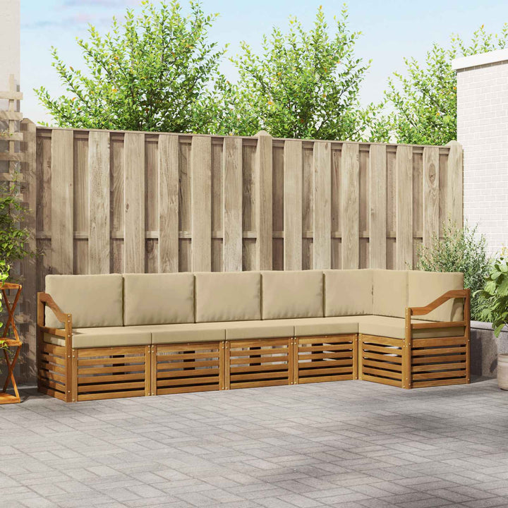 Sektionalsofa sæt 6 pcs Naturlig og Beige Massivt Akacietræ