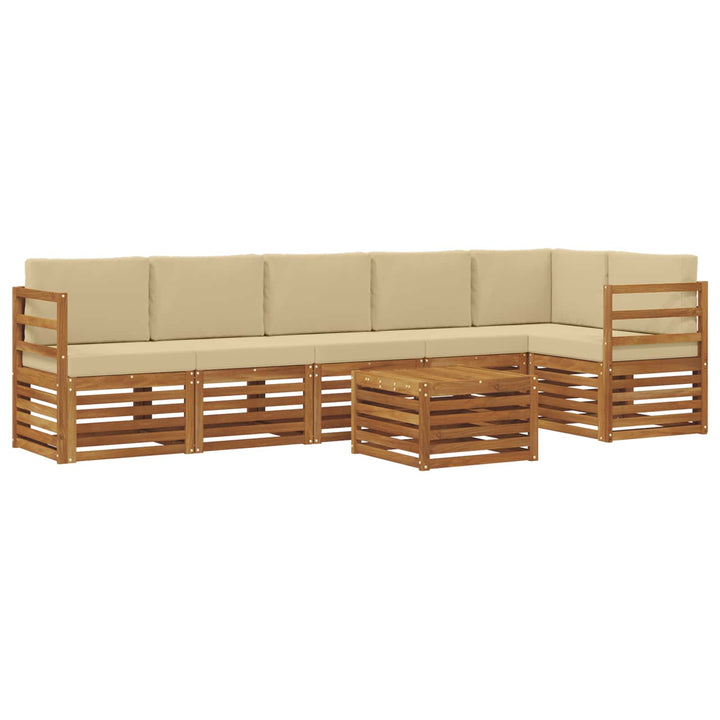 Sektionalsofa sæt 7 pcs Naturlig og Beige Massivt Akacietræ
