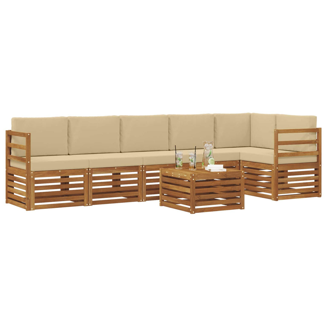 Sektionalsofa sæt 7 pcs Naturlig og Beige Massivt Akacietræ