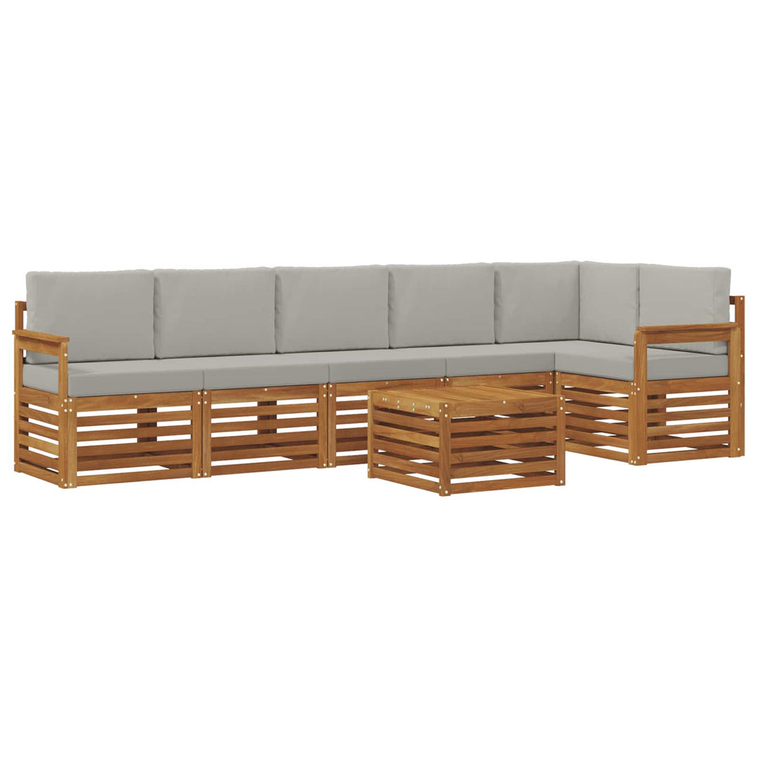 Sektionalsofa sæt 7 pcs Naturlig og Lys Grå Massivt Akacietræ