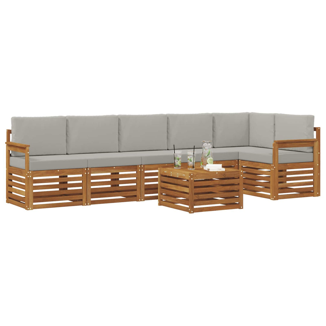 Sektionalsofa sæt 7 pcs Naturlig og Lys Grå Massivt Akacietræ