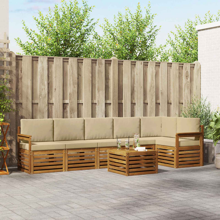 Sektionalsofa sæt 7 pcs Naturlig og Beige Massivt Akacietræ