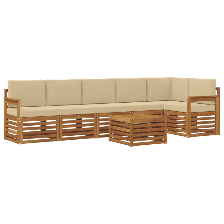 Sektionalsofa sæt 7 pcs Naturlig og Beige Massivt Akacietræ