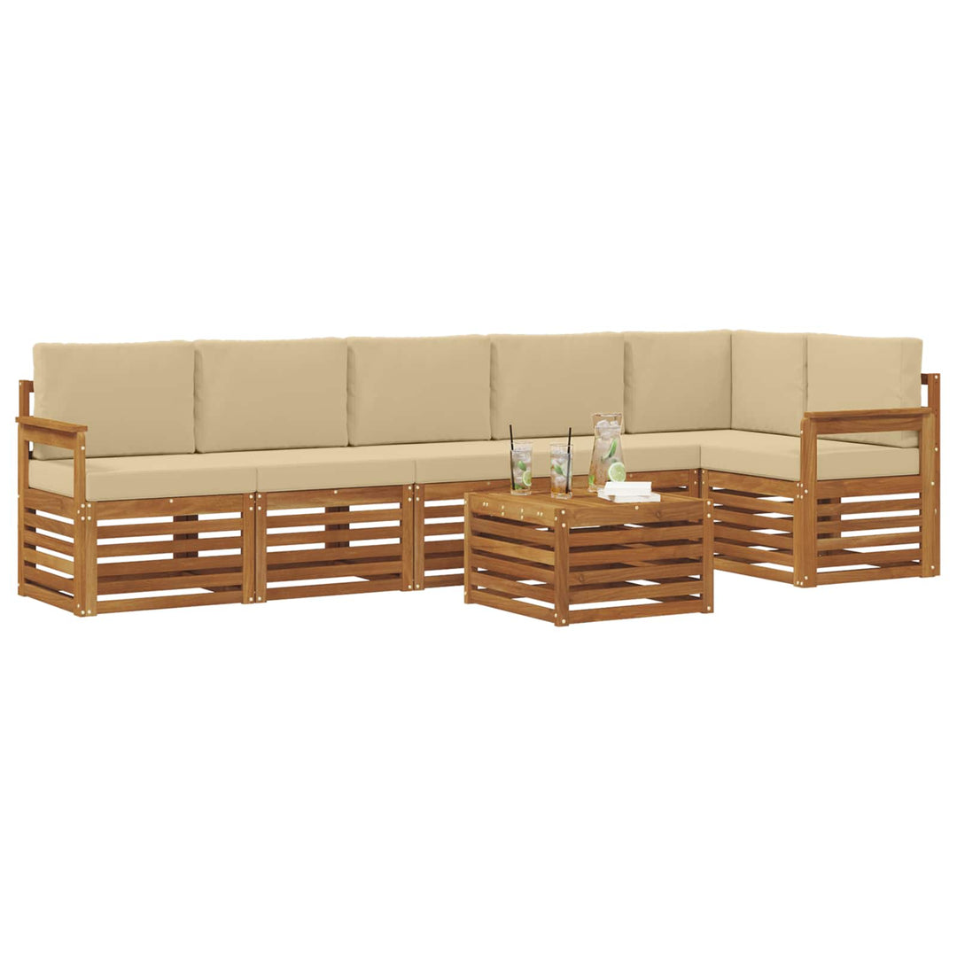 Sektionalsofa sæt 7 pcs Naturlig og Beige Massivt Akacietræ