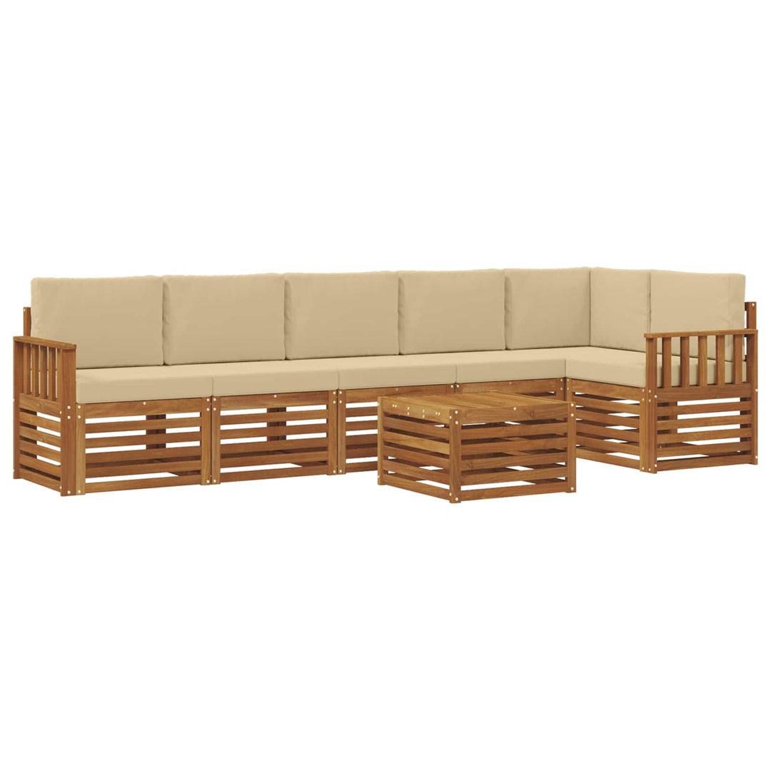 Sektionalsofa sæt 7 pcs Naturlig og Beige Massivt Akacietræ