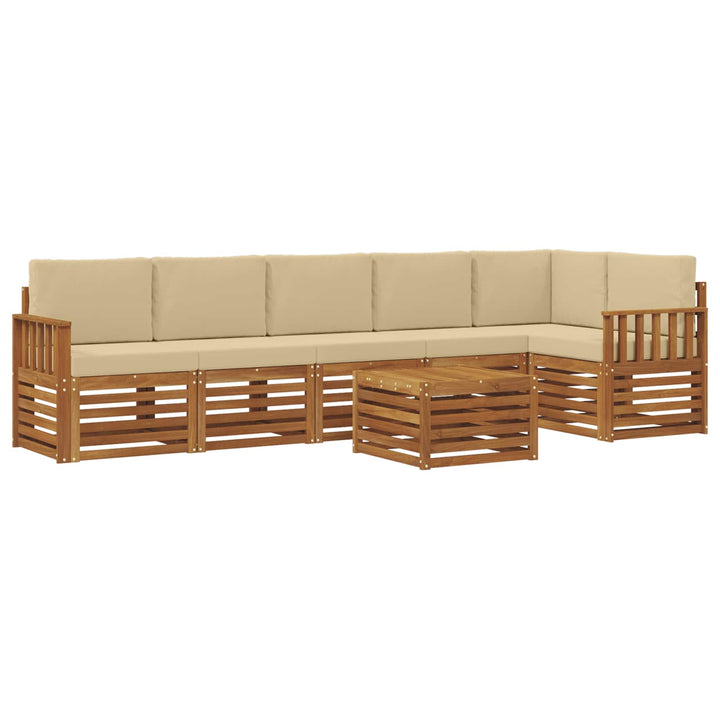 Sektionalsofa sæt 7 pcs Naturlig og Beige Massivt Akacietræ