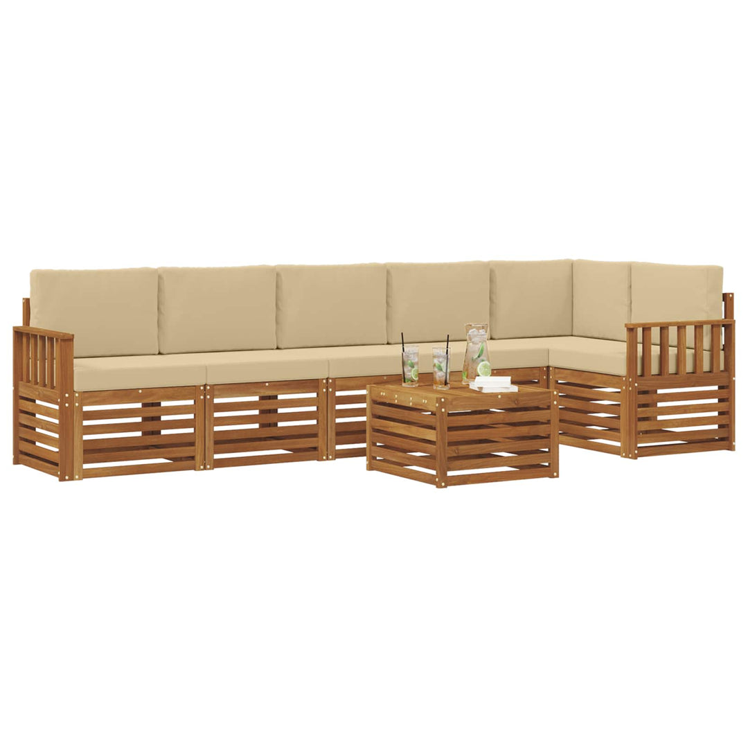 Sektionalsofa sæt 7 pcs Naturlig og Beige Massivt Akacietræ