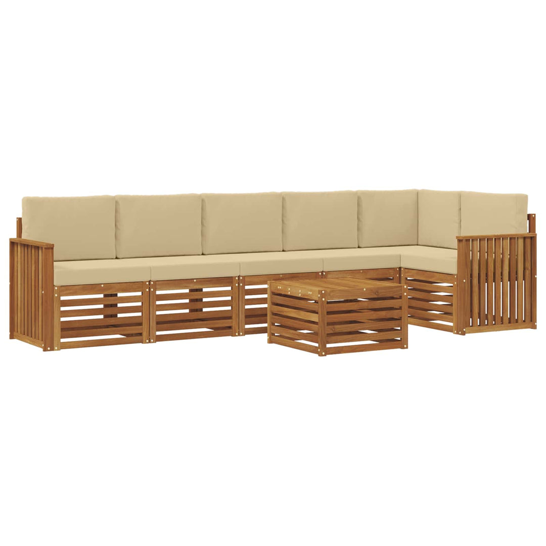 Sektionalsofa sæt 7 pcs Naturlig og Beige Massivt Akacietræ