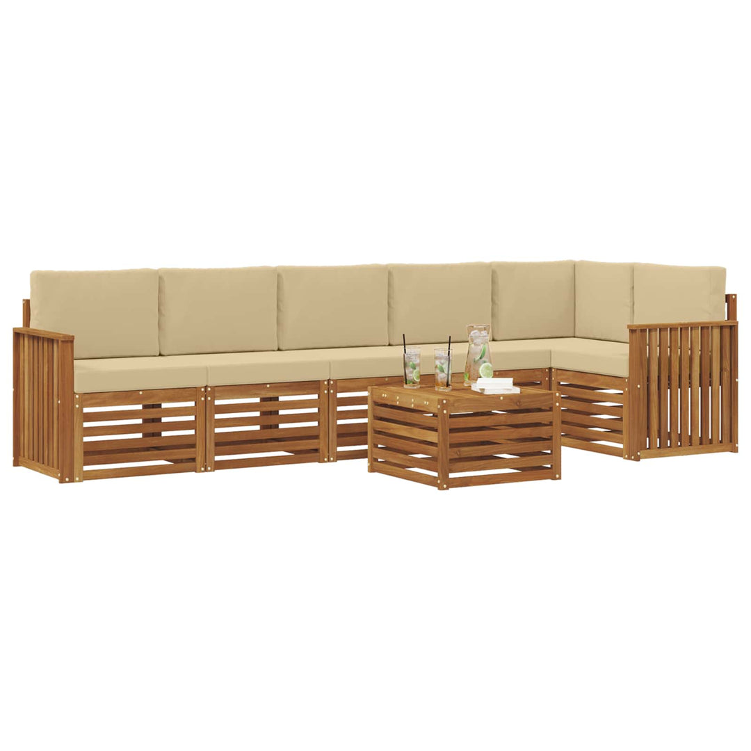 Sektionalsofa sæt 7 pcs Naturlig og Beige Massivt Akacietræ