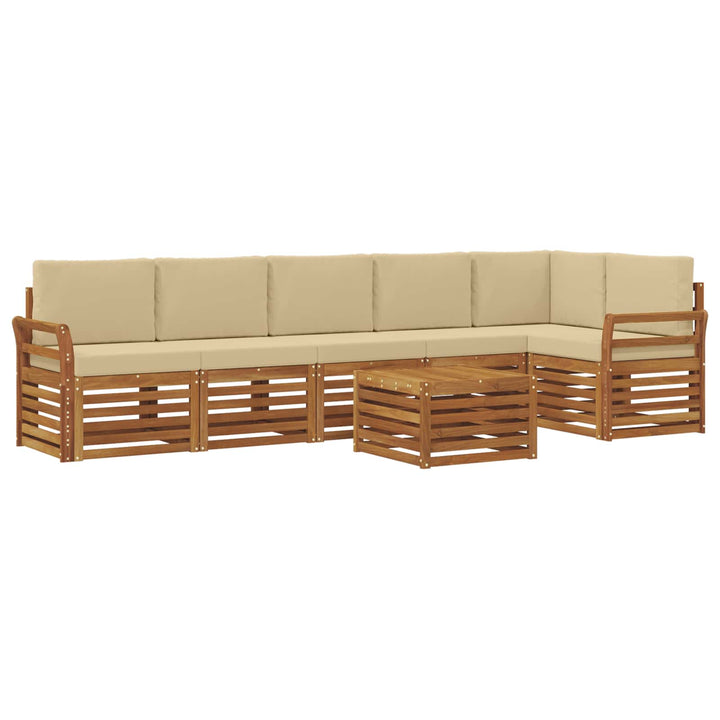 Sektionalsofa sæt 7 pcs Naturlig og Beige Massivt Akacietræ