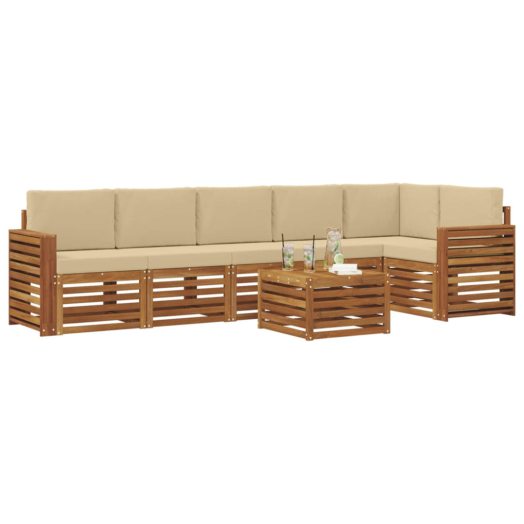Udendørs sofagruppe 7 stk. Naturlig og Beige Polyester