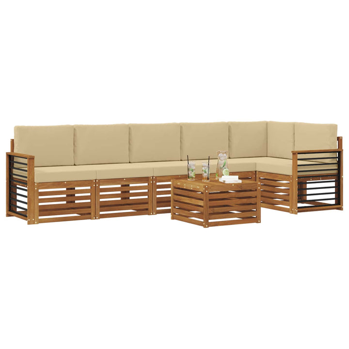 Udendørs sofagruppe 7 stk. Naturlig og Beige Polyester