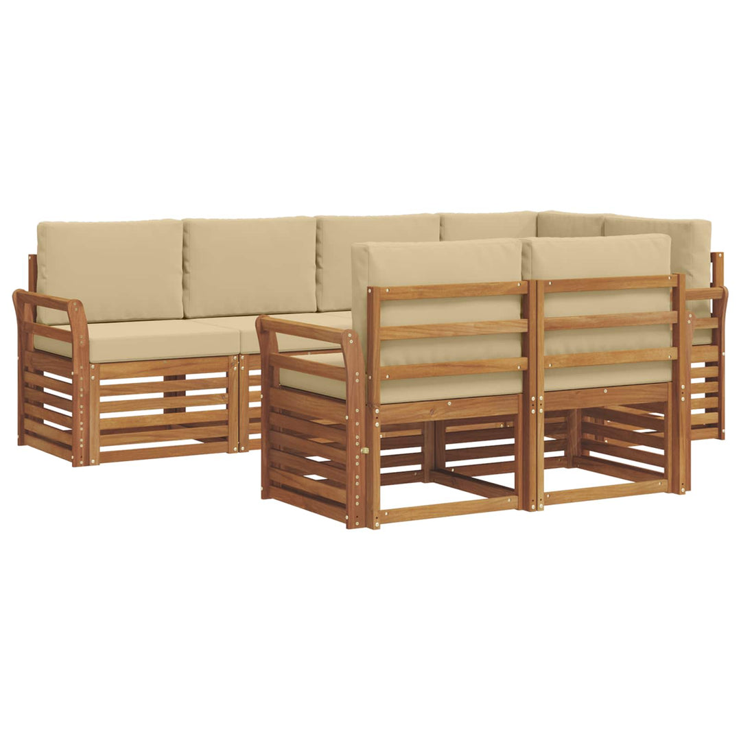 Sektionalsofa sæt 7 pcs Naturlig og Beige Massivt Akacietræ