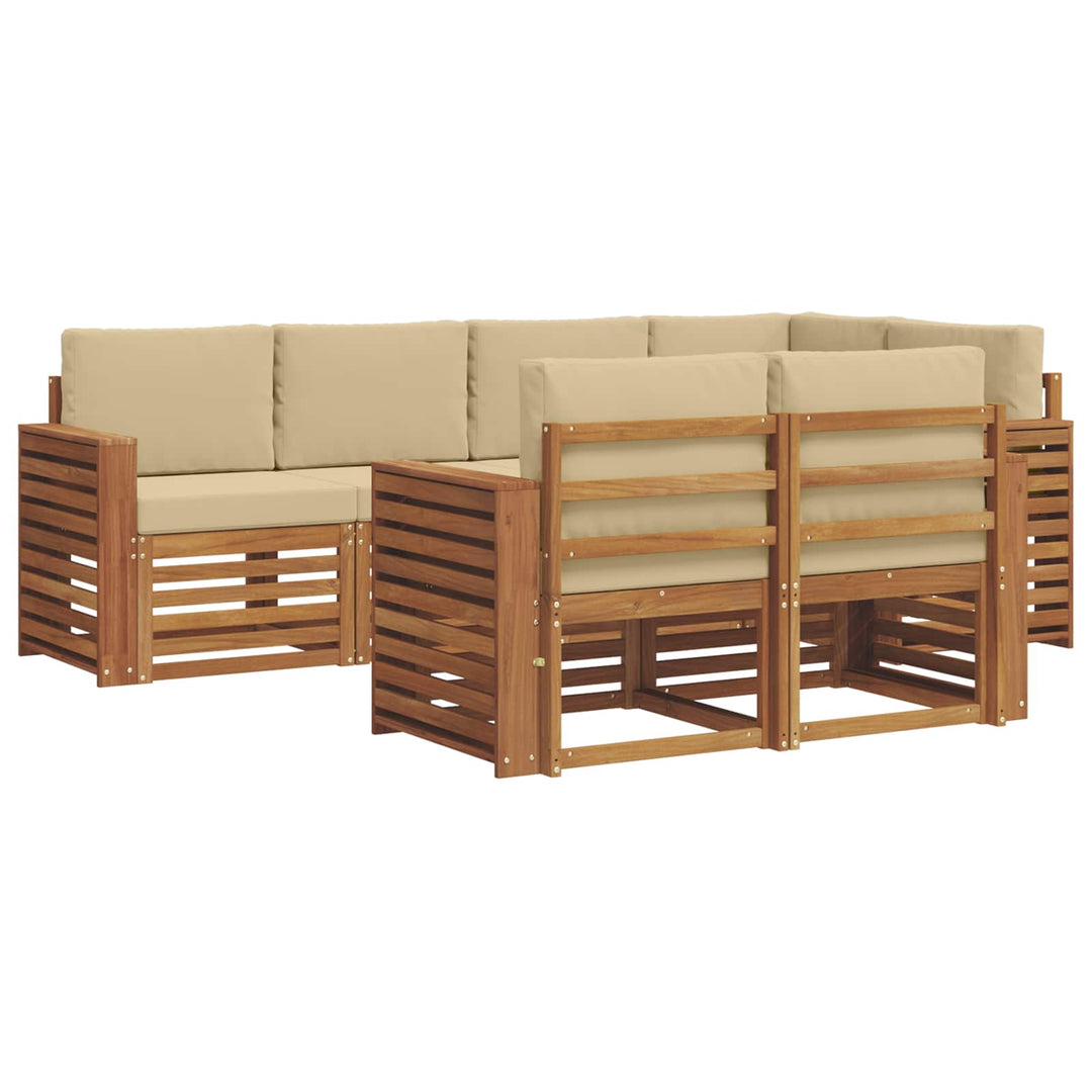 Sektionalsofa sæt 7 pcs Naturlig og Beige Massivt Akacietræ