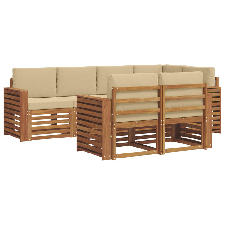 Sektionalsofa sæt 7 pcs Naturlig og Beige Massivt Akacietræ