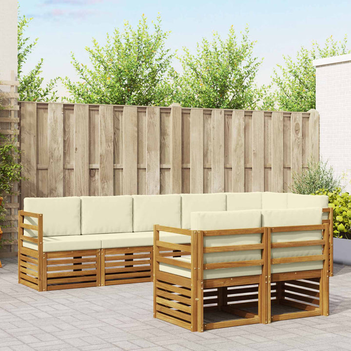 Sofasæt med pude 8 pcs Naturlig og Fløde Massivt Akacietræ