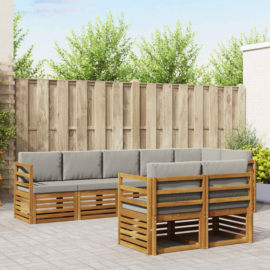 Sofasæt med pude 8 pcs Naturlig og Lys Grå Massivt Akacietræ