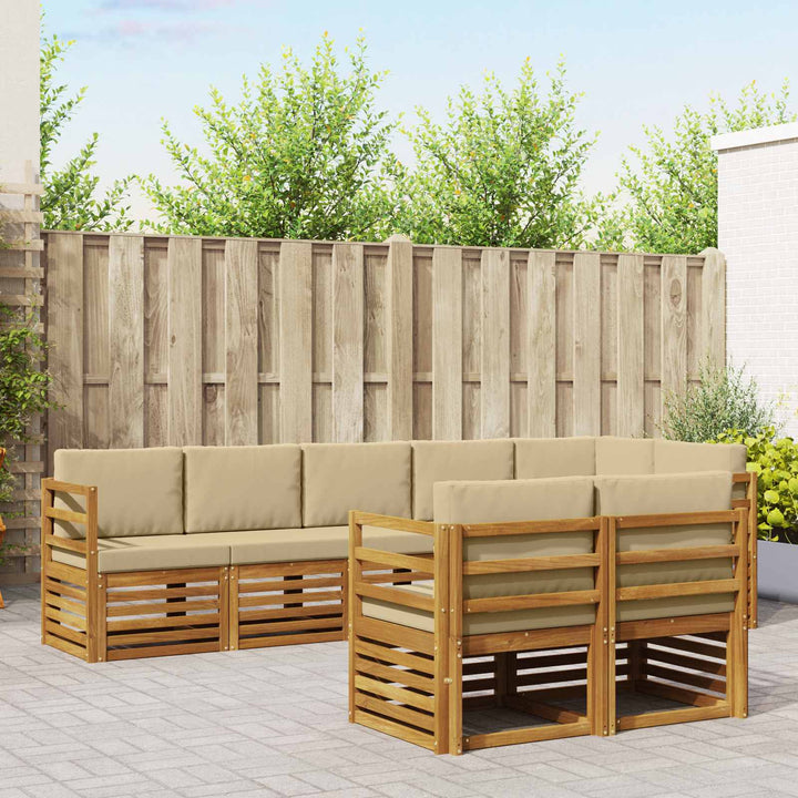 Sofasæt med pude 8 pcs Naturlig og Beige Massivt Akacietræ
