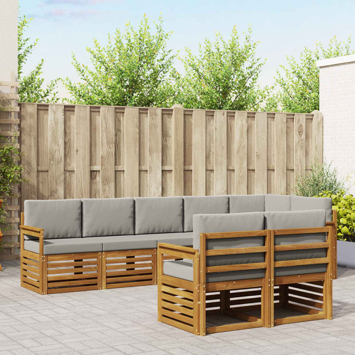 Sofasæt med pude 8 pcs Naturlig og Lys Grå Massivt Akacietræ