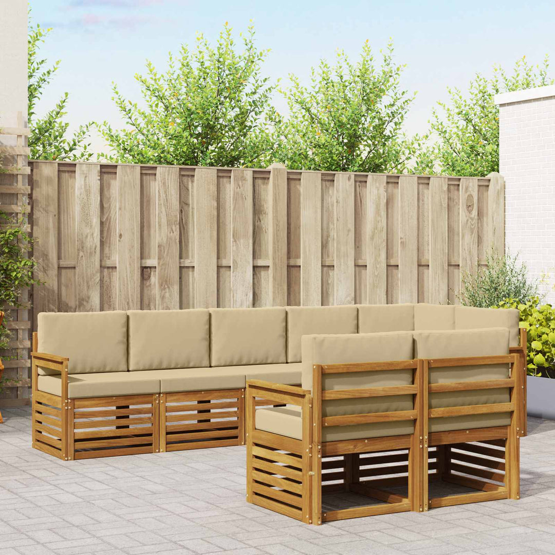 Sofasæt med pude 8 pcs Naturlig og Beige Massivt Akacietræ