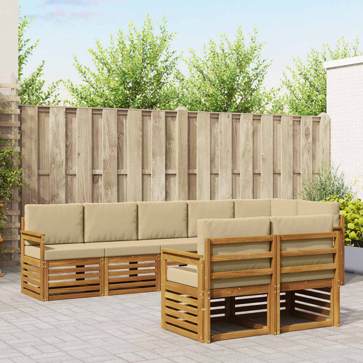 Sofasæt med pude 8 pcs Naturlig og Beige Massivt Akacietræ