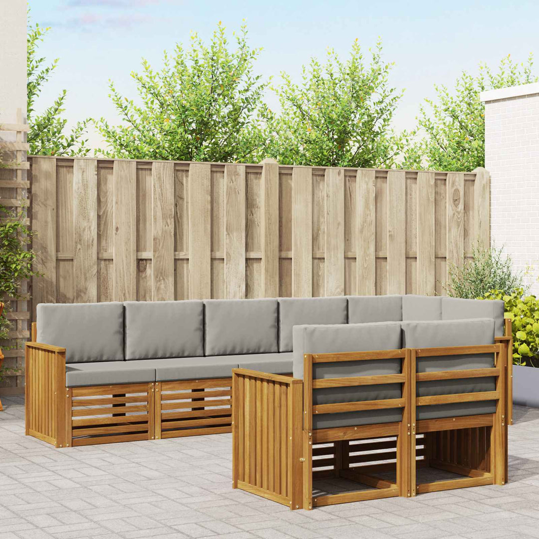 Sofasæt med pude 8 pcs Naturlig og Lys Grå Massivt Akacietræ