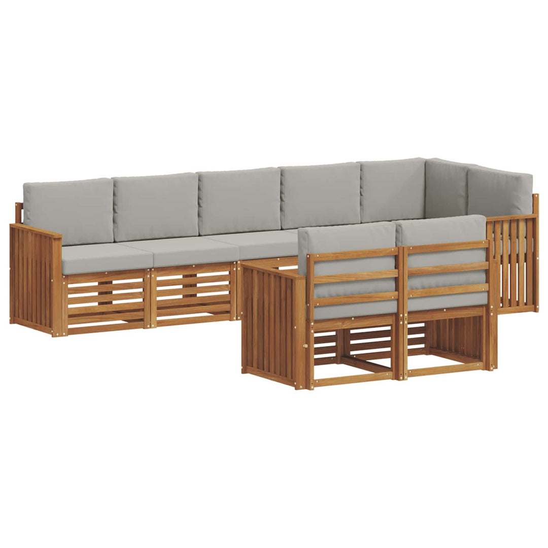 Sofasæt med pude 8 pcs Naturlig og Lys Grå Massivt Akacietræ