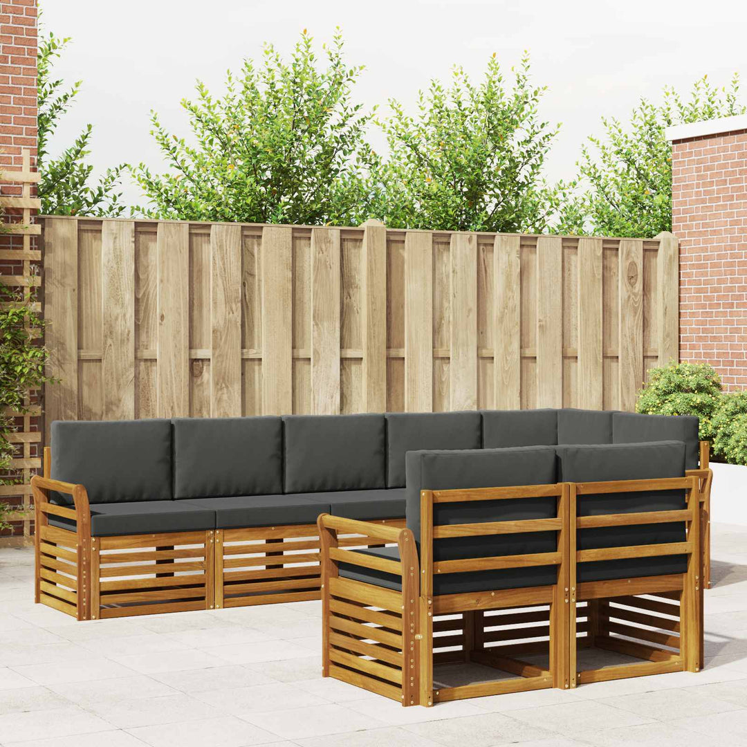 Sofasæt med pude 8 pcs Naturlig og Antracit Massivt Akacietræ