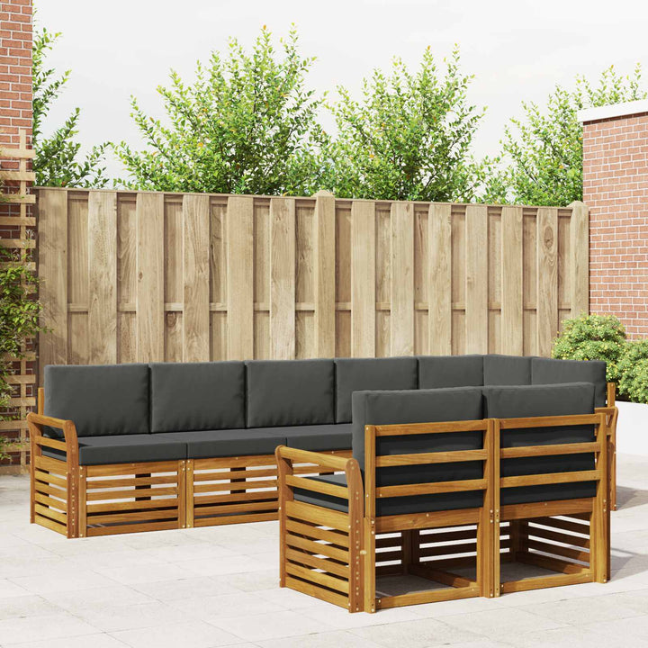 Sofasæt med pude 8 pcs Naturlig og Antracit Massivt Akacietræ