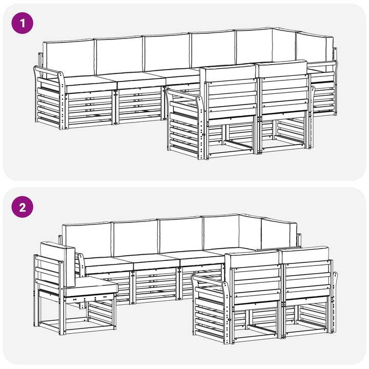 Sofasæt med pude 8 pcs Naturlig og Antracit Massivt Akacietræ